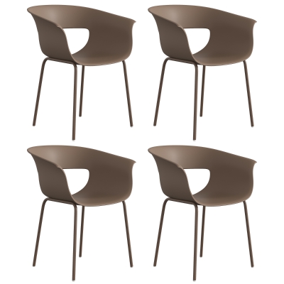 Outsunny Sillas de jardín Set de 4 ergonómicas para balcón con diseño con corte y reposabrazos resistentes a la intemperie inoxidables Café