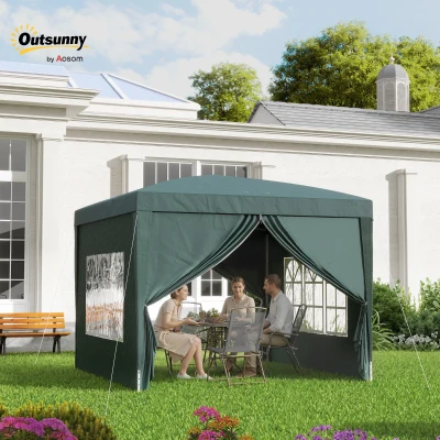 Outsunny 3 x 3m Pop Up Gazebo, Wedding Party Canopy Tent Marquee with Carry Bag and Windows, Green