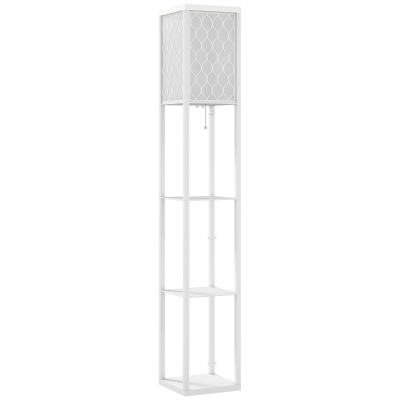 HOMCOM Lámpara de pie 2 en 1 Moderna con 3 Estantes, Casquillo E27, 26 x 26 x 160 cm, Blanco