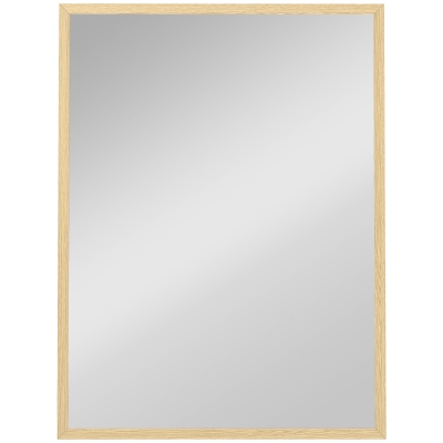 HOMCOM Espejo mural rectangular 80 x 60 cm, marco de madera natural, ideal para baño, salón o dormitorio