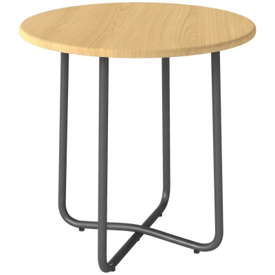 Outsunny Mesa de Jardim Ø48 cm, Mesa de Varanda em Metal Resistente às Intempéries, Mesa Redonda para Jardim Terraço Varanda Madeira Natural