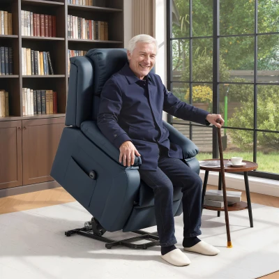 HOMCOM Sillón Relax Levanta Personas Sillón Elevador con Control Remoto Reclinación Eléctrica 160° Reposapiés 76x90x105cm Azul