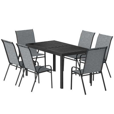 Outsunny Ensemble Table Métal Percée + 6 Chaises Empilables Gris