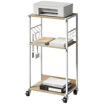 HOMCOM Support Imprimante 3 Niveaux Bois Naturel Métal avec Roulettes