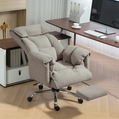 HOMCOM Sedia ufficio inclinabile con poggiapiedi, Grigio