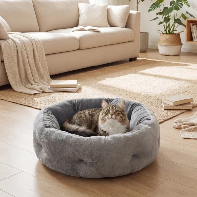 PawHut Pet Bed Round with Bolster Dark Grey