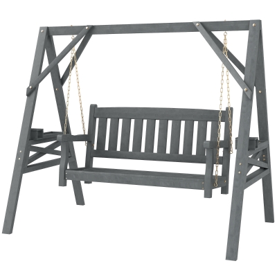 Outsunny Balancelle 2 Places Bois Gris avec Tablettes et Chaînes