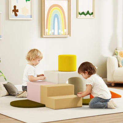 AIYAPLAY Set 8 Construcciones Blandas para Niños 0-3 Años para Interiores, en Terciopelo y Espuma PU Naranja