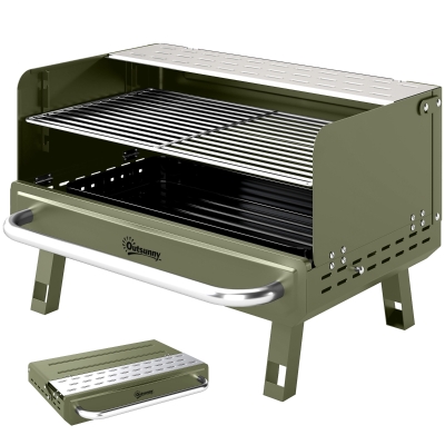 Outsunny Barbecue Charbon Pliable Vert avec Grille Réglable