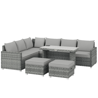 Outsunny 6-Seater Rattan Sofa Set with Table, Grey