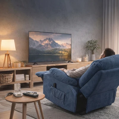 HOMCOM Poltrona Reclinável até 150° Elétrica Silenciosa c/ Função Memória Porta USB para Sala de Estar Azul