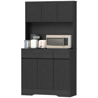 HOMCOM Buffet Cuisine Noir 6 Portes avec Étagères