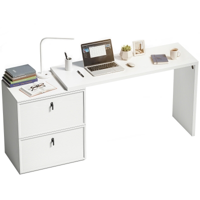 HOMCOM Bureau en L Réversible Moderne avec Tiroirs Blanc