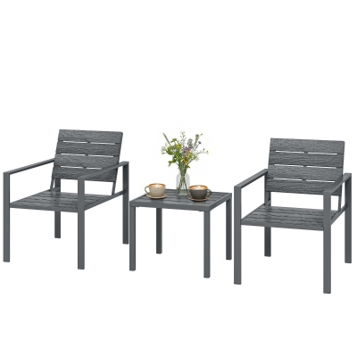 Outsunny Ensemble Jardin 3P 2 Chaises Table Basse Métal Gris