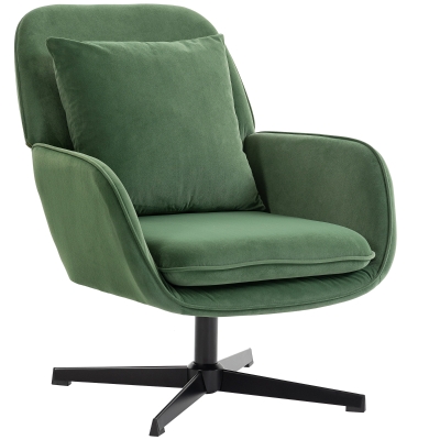 HOMCOM Fauteuil Pivotant Velours Vert avec Coussin Lombaire