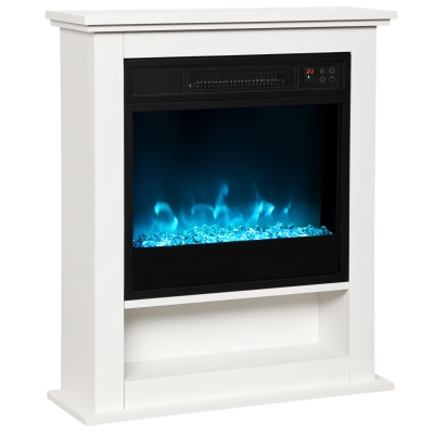 HOMCOM Chimenea eléctrica 1800W, chimenea decorativa falsa, efecto llama de 9 colores y 5 luminosidad, 62,5x20x72,5cm, blanco