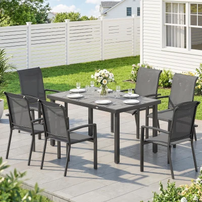 Outsunny Ensemble Extérieur 7 Pcs Table 2 Sections + 6 Chaises Gris