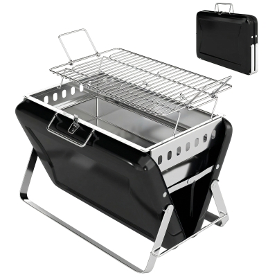 Outsunny Barbecue Charbon Acier Pliable Camping 40x28x25,5cm Noir