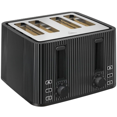 HOMCOM Tostadora 4 Ranuras Anchas 7 Niveles de Tostado Función Descongelar Recalentar y Cancelar Bandeja Extraíble Negro