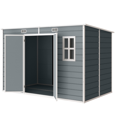 Outsunny Abri à Outils 2 Entrées PP Aluminium 303x183x184cm Gris
