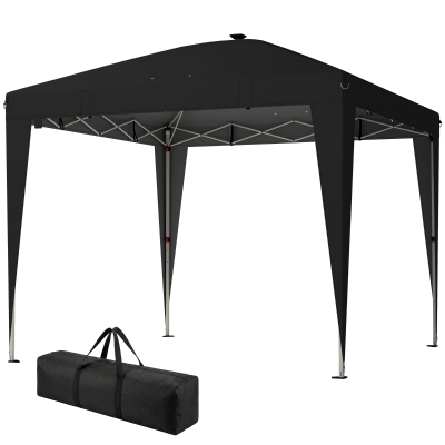 Outsunny Gazebo Pliable 3x3m Métal Polyester Noir avec Lampe