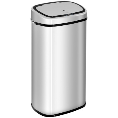 HomCom Cestino dei Rifiuti Rettangolare in Acciaio Inox con Sensore a Infrarossi, 68L