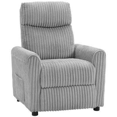 HOMCOM Sillón Relax Reclinable Manual Tapizado en Pana Instalación Rápida Reposapiés Acolchado Grueso Gris Claro