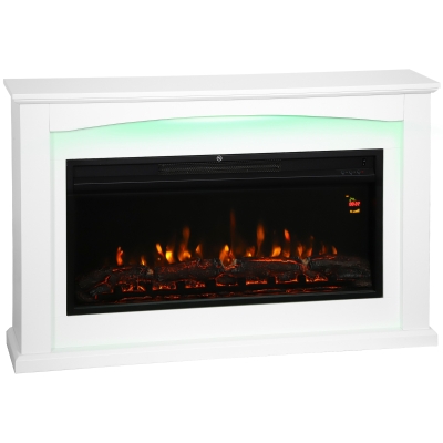 HOMCOM Chimenea eléctrica 1000W/2000W, chimenea decorativa falsa, efecto llama con 5 niveles de luminosidad ajustables, 121x25x77cm, blanco