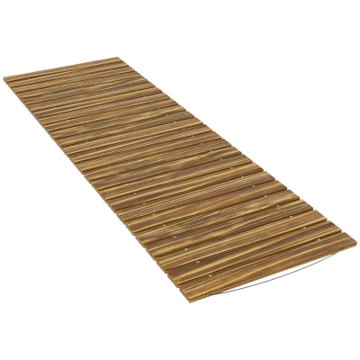 Outsunny Caminho de Ripas de Madeira Enrolável 120x38 cm Resistente às Intempéries, Decoração de Jardim para Praia e Festa - Acabamento Carbonizado
