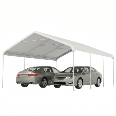 Outsunny Carport 5x6m Acier Galvanisé Crème Portable