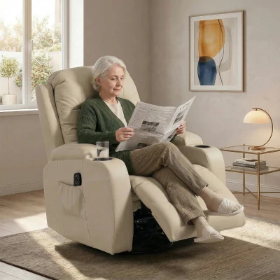 HOMCOM Poltrona de Massagem Reclinável c/ Aquecimento e 8 Pontos de Massagem 82x99x103 cm para Relaxamento Creme