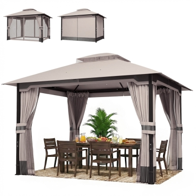 Outsunny Pavillon 3,6x3m Double Toit Imperméable avec Moustiquaire