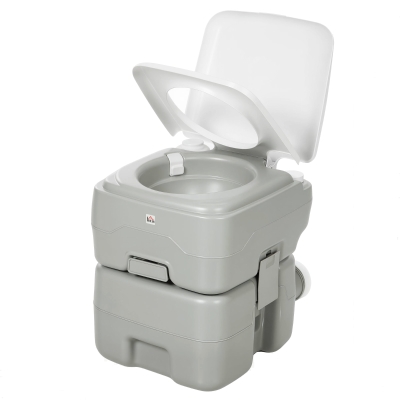 HOMCOM Inodoro Portátil Químico Baño Móvil WC 20L con Extraíble Tanque de Aguas Residuales y Tanque de Agua para Camping Viaje Ancianos Caravana Barco con Cisterna Carga 147 kg 41,5x36,5x42 cm HDPE