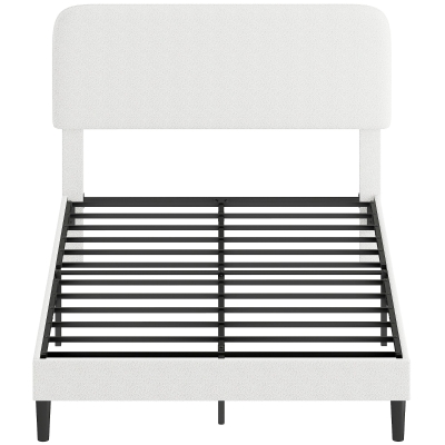 HOMCOM Cadre de Lit Simple Métal Blanc Tête Rembourrée