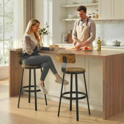 HOMCOM Set 2 Sgabelli da Bar con Poggiapiedi 37x47x96 cm Marrone