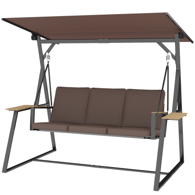 Outsunny Balancelle 3 Places Métal Marron Toit Ajustable 360kg