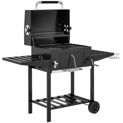 Outsunny Barbecue Charbon Noir Acier Roulettes Grille Réglable
