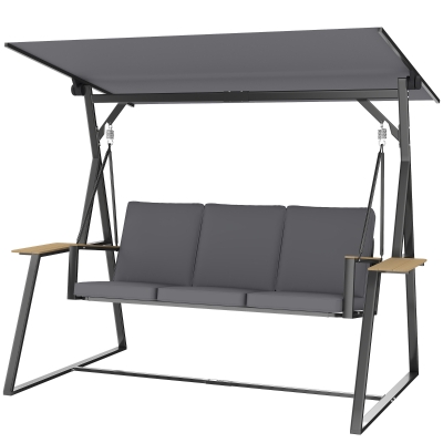 Outsunny Balancelle 3 Places Gris Toit Réglable Métal 360kg