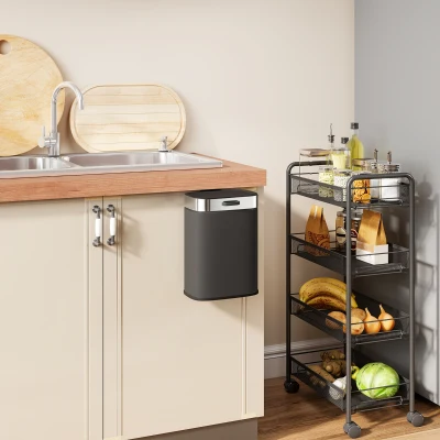 HOMCOM Cubo, cubo de cocina de acero inoxidable con tapa que se mantiene abierta, cubeta interior extraíble, 21,5x19,5x30 cm, Negro