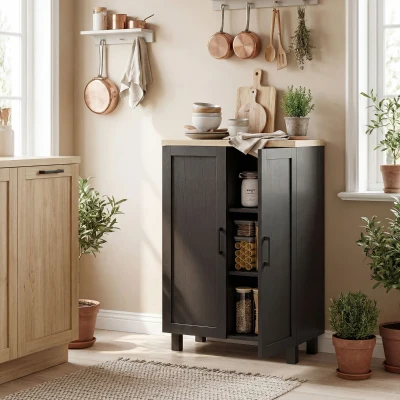 HOMCOM Buffet Étroit 2 Portes avec Étagère Réglable Noir