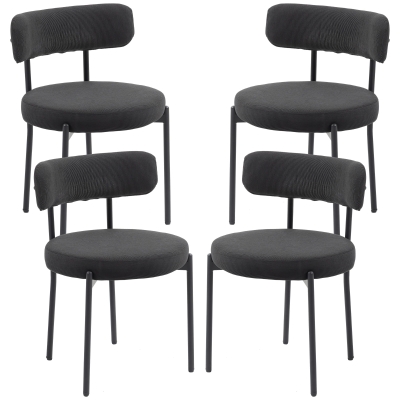HOMCOM Lot de 4 Chaises Salle à Manger Tissu Noir Acier