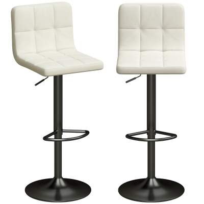 HOMCOM Lot de 2 Tabourets Bar Réglables Cuir PU Crème Acier