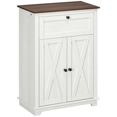 HOMCOM Credenza Bassa Rustica con Cassetto e Armadietto Bianco