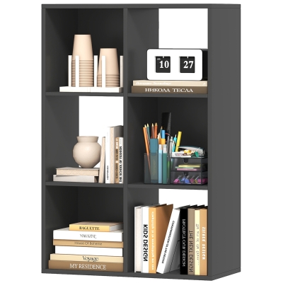 HOMCOM Bibliothèque 6 Cubes Bois Rustique Noir 61,5x29,5x91,5 cm
