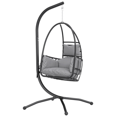 Outsunny Fauteuil Suspendu Œuf Pliable avec Support Gris 120kg
