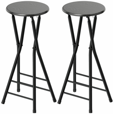 HOMCOM Lot 2 Tabourets Bar Pliants Bois Acier Noir 70cm