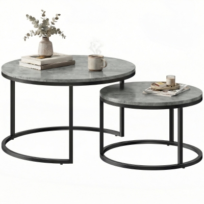 HOMCOM Tables Basses Modernes Set de 2 Métal Gris Empilables