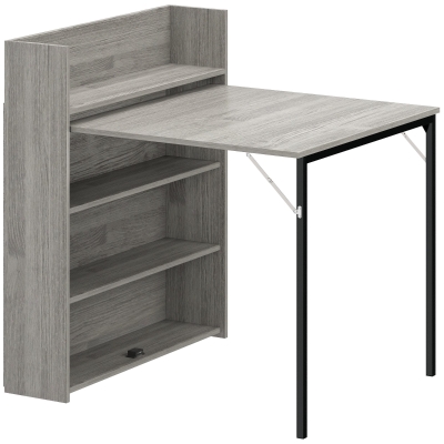 HOMCOM Folding Dining Table with Shelves Grey Wood Effect