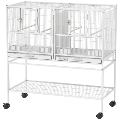 PawHut Cage Oiseaux Grande Blanc avec Roulettes et Accessoires