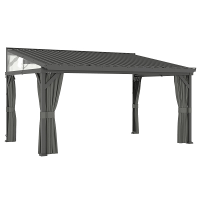 Outsunny Garden Pergola Steel Roof with Curtains Dark Grey 4.3x3m